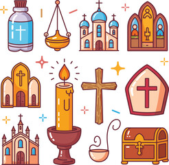 Christian religious icons and symbols collection christianity