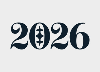 Elegant Dark Blue 2026 Typography Design for New Year and Future Events Announcements with Detailed Calligraphic Style