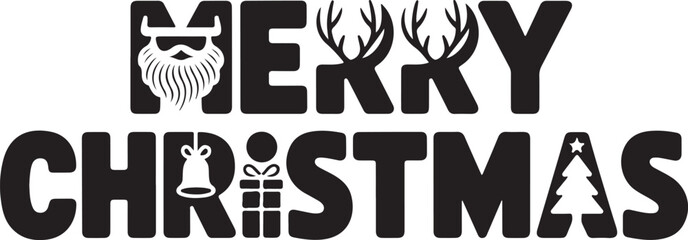 Creative Mixed Icon Cut-Out Merry Christmas Design