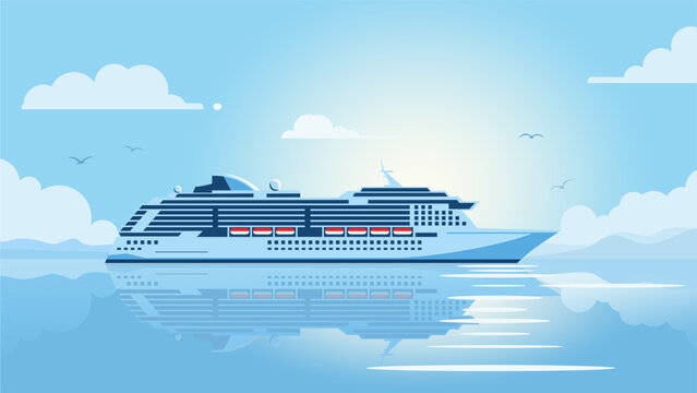 Luxury Cruise Ship Sailing on Calm Ocean &ndash; Vector Illustration