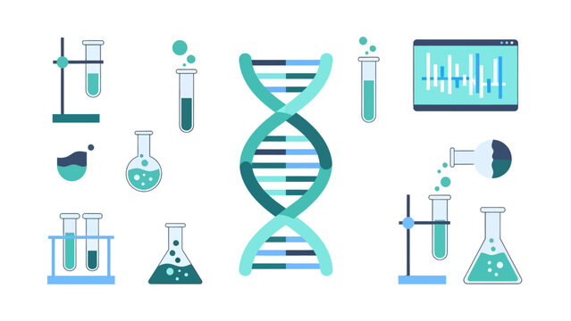 Explore cutting-edge research with vibrant science lab elements and DNA model for innovative presentations and educational materials, capturing modern science
