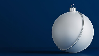 Elegant silver Christmas ornament on blue evokes holiday joy and sophistication
