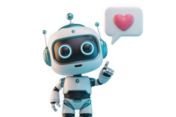  AI, advanced chatbot, or robot thinking love 3d HD images isolated on a white background are best for creating artificial intelligence technology logos. communication, cyberspace, and cybersecurity