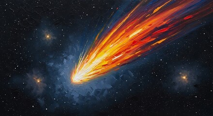 Fiery Comet Streaking Through Space with Glowing Tail and Distant Stars.