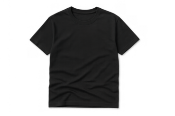 Blank black t-shirt mockup with wrinkles on a transparent background, ready for custom design printing and branding