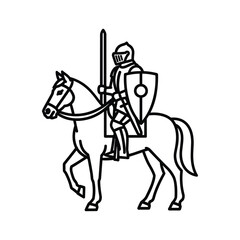 Armored Knight on Horseback with Shield and Sword Line Art Icon
