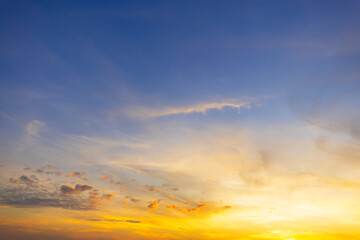 Cloud texture and orange sky in the morning,Orange sky and clouds in the morning,Sunset sky clouds in the evening summer with Orange, Yellow sunlight in Golden hour or morning sunrise, Horizon sky