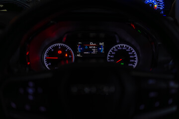 Car digital speedometer,Close up shot of digital speedometer in modern car console. Console panel of the car.