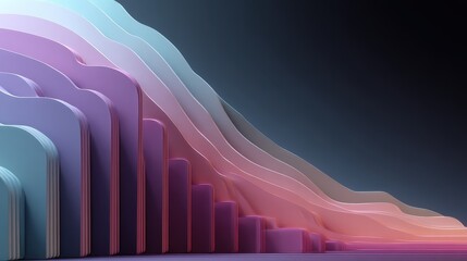 Trend chart, layered gradient lines indicating progress, 3D illustration. 