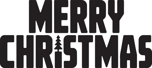 Retro Block Merry Christmas with Christmas Tree Icon