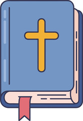 Blue book with yellow cross and red bookmark bible