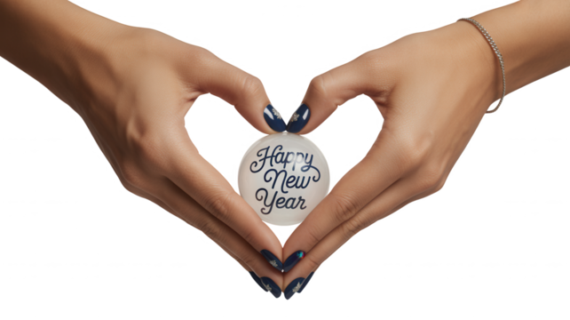 Hands forming a heart shape holding a decorative egg with writing isolated on transparent background - Powered by Adobe