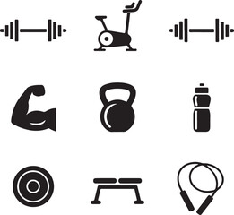 Set of gym equipment silhouette