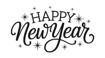 Happy new year elegant script text isolated on transparent background