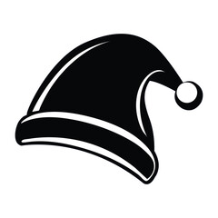 A simple black and white graphic icon of a traditional Santa Claus hat for Christmas.