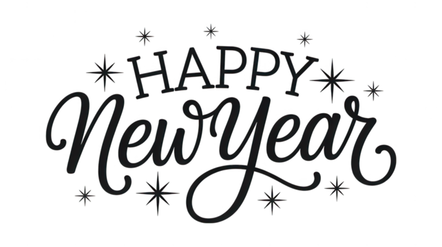 Happy new year elegant script text isolated on transparent background - Powered by Adobe