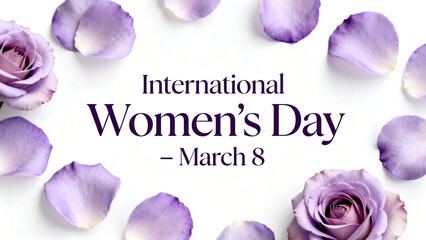 Celebrate International Women's Day March 8th with stunning elegant purple roses and delicate falling petals design