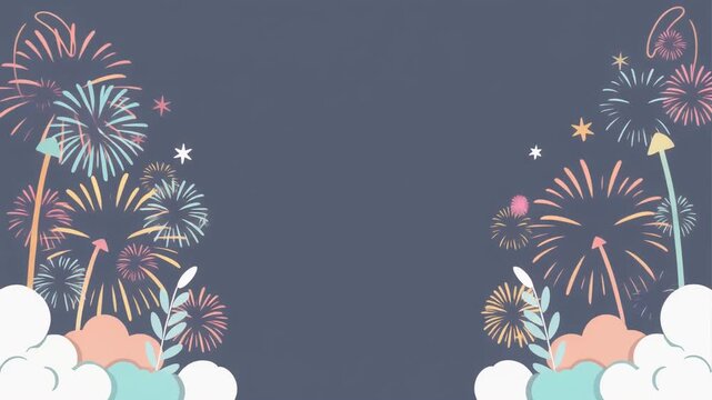 A beautiful vector illustration showcasing dazzling fireworks illuminating the night sky, perfect for festive events, parties, and joyous holiday celebrations.