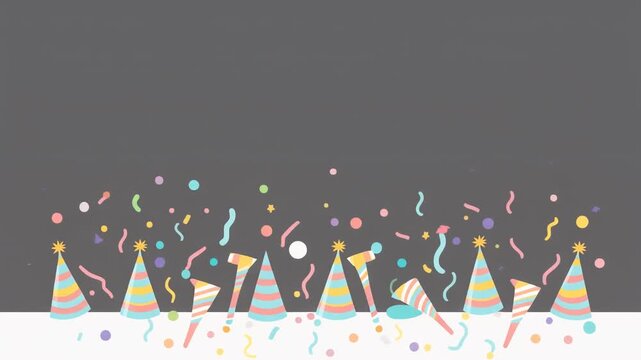 A vibrant array of pastel party hats and colorful confetti creates a festive, joyful background for any celebratory event or special occasion.