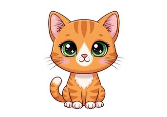 Cute and Playful Orange Cat Character with Big Eyes and Charming Expression on White Background