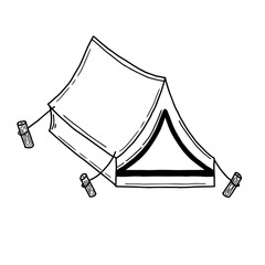 Hand drawn camping tent outline vector illustration. Line art doodle of outdoor adventure tent