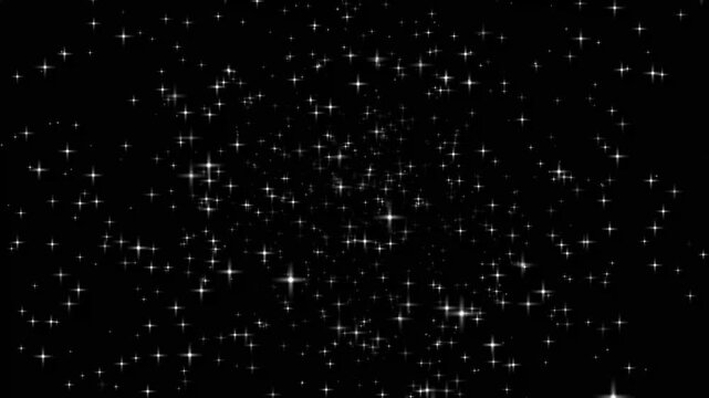 Glittering twinkle stars blinking rhythmically with doodle style spark lines and glowing shine bursts illuminating dark black background forming elegant looping 4K animation visuals for projects.