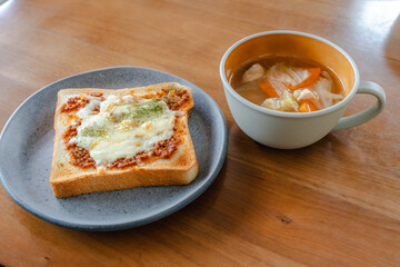 Morning toast and soup
