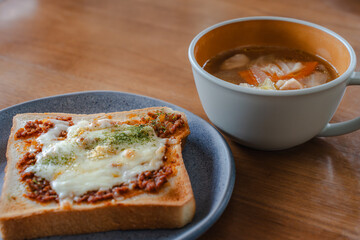 Morning toast and soup
