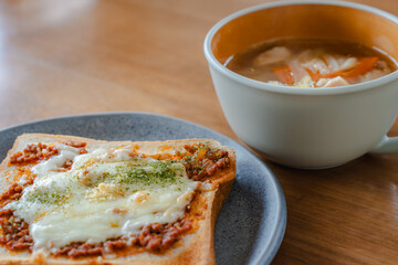 Morning toast and soup
