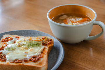 Morning toast and soup
