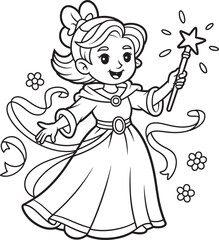princess Cute cartoon holding a sparkly magic wand