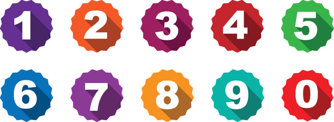 Colorful 0 to 9 Numbers on long shadows each displaying a number.