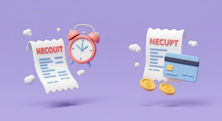 Digital Illustration Depicting Financial Bills Clock and Payments Concept