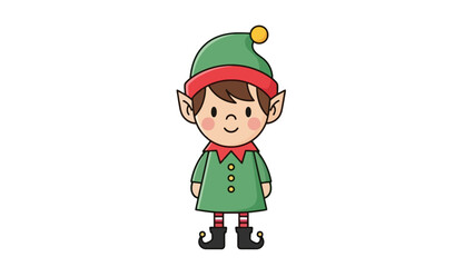 A cute cartoon illustration of a Christmas elf with a green hat and outfit.