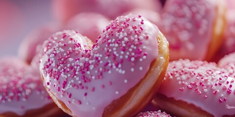 Heart shaped doughnuts with pink frosting and sprinkles