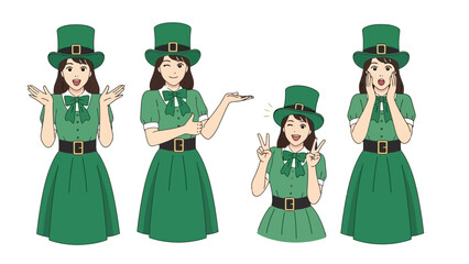 Four women wearing green St. Patrick's Day outfits and hats.