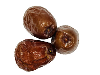 Dried Jujube Dates Trio – Isolated PNG Food Cutout with Natural Texture, Top View