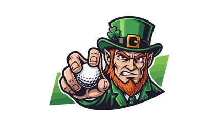 A fierce leprechaun in a green hat holding a golf ball, ready to play.