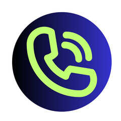 Neon green phone icon with sound waves isolated on transparent background