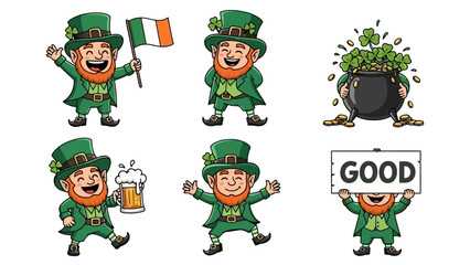 St. Patrick's Day leprechaun cartoon character illustrations.