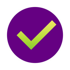Green checkmark inside a purple circle isolated on transparent background