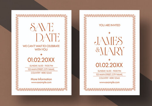 Elegant Wedding Invitation Card Template , Minimal Save the Date Design