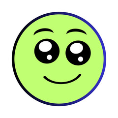 Cute green smiley face with big eyes isolated on transparent background