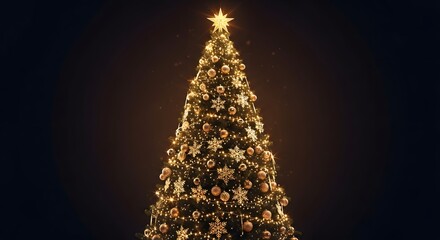 Fototapeta premium Illuminated christmas tree with star topper at night