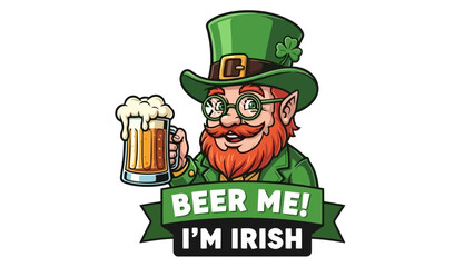 Cartoon leprechaun celebrating with a frothy beer mug, embodying the joyous spirit of an Irish festival or pub gathering