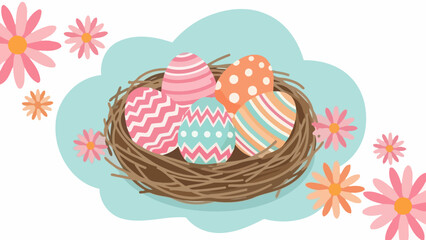 Colorful Easter eggs in nest with spring flowers a vibrant illustration © Anggara