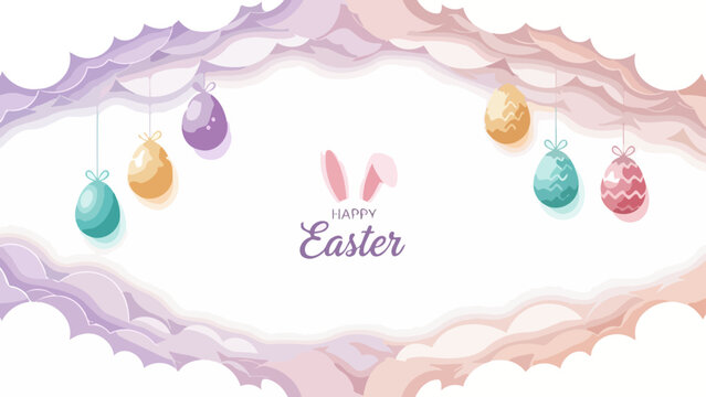 Festive Easter Eggs and Clouds A Colorful Holiday Greeting Card Design for Celebrations