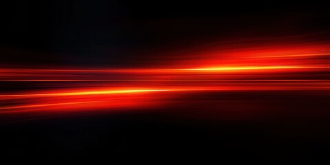 Bright red and orange horizontal light streaks glowing sharply against a dark black background creating a dynamic, futuristic visual effect
