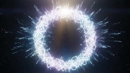 Soft luminous halo radiates in the dark, geometric ringform aesthetic video