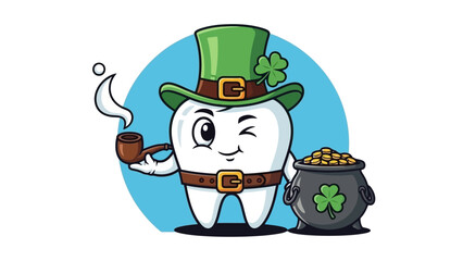 Cute winking tooth character celebrating St patricks day